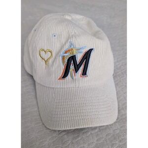Miami Marlins Beige corduroy adjustable cap Gold heart + God's Time Inscription